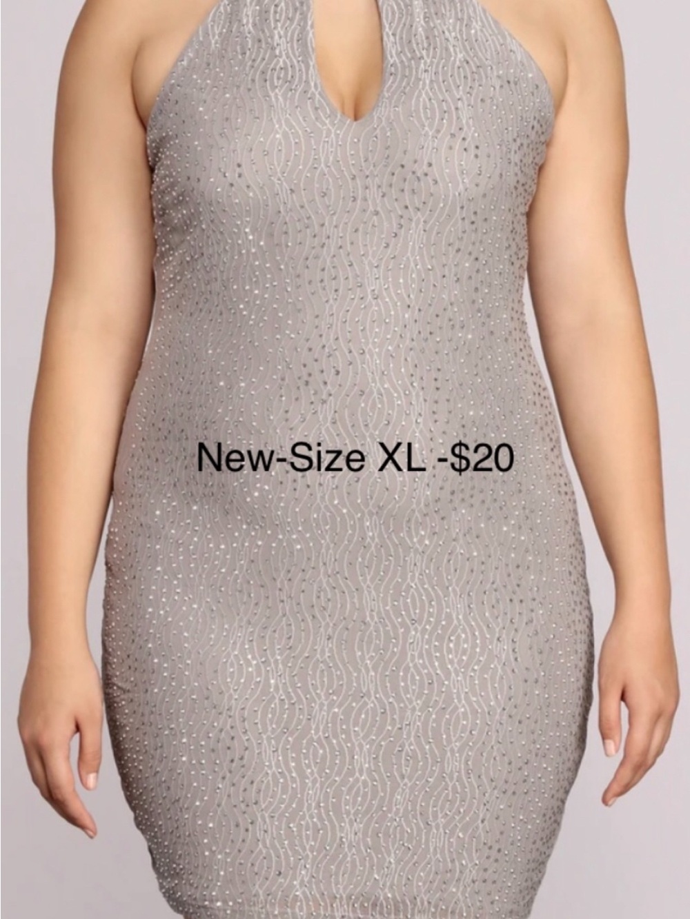 Embellished Taupe Halter Bodycon Dress XL NWOT